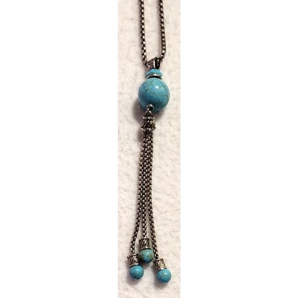 Lot 3 Faux Turquoise Necklaces Silvertone Choker Toggle Fringe Western Boho - Picture 8 of 10